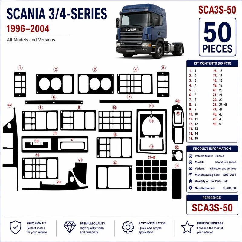 Scania Scania 4-Series 1996-2004 3D Armaturenbrett-Dekor-Set, 50 Teile