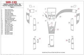 Subaru Impreza 2009-UP Voll Satz, Automatic Gear Type 2 BD innenausstattung armaturendekor cockpit dekor
