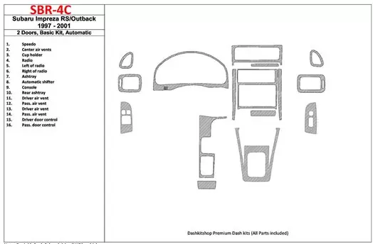 Subaru Impreza RS 1997-UP 2 Doors, Automatic Gearbox, Grundset, 16 Parts set BD innenausstattung armaturendekor cockpit dekor - 