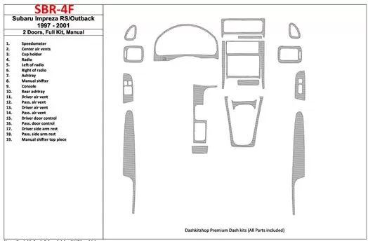 Subaru Impreza RS 1997-UP 2 Doors, Manual Gearbox, Voll Satz, 19 Parts set BD innenausstattung armaturendekor cockpit dekor - 1-