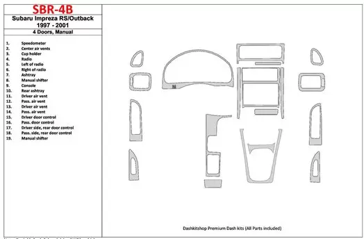 Subaru Impreza RS 1997-UP 4 Doors, Manual Gearbox, 19 Parts set BD innenausstattung armaturendekor cockpit dekor - 1- Cockpit De