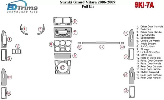 Suzuki Grand Vitara 2006-2009 Voll Satz BD innenausstattung armaturendekor cockpit dekor - 1- Cockpit Dekor Innenraum