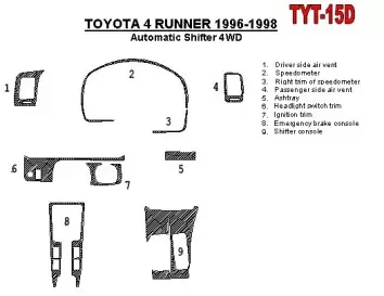 Toyota 4 Runner 1996-1998 Automatic Gearbox, 4WD, OEM Compliance, 10 Parts set BD innenausstattung armaturendekor cockpit dekor 