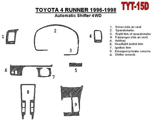 Toyota 4 Runner 1996-1998 Automatic Gearbox, 4WD, OEM Compliance, 10 Parts set BD innenausstattung armaturendekor cockpit dekor 