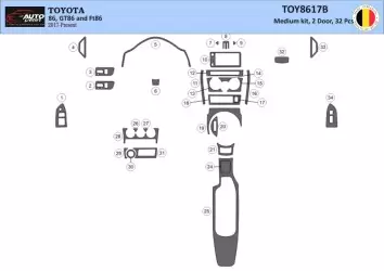 Toyota 86 2017-2021 Mittelkonsole Armaturendekor Cockpit Dekor 32 -Teile