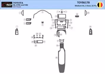 Toyota 86 2017-2021 Mittelkonsole Armaturendekor Cockpit Dekor 32-Teilige - 1- Cockpit Dekor Innenraum