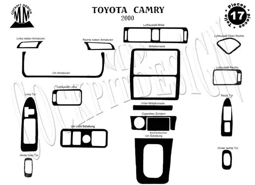 Toyota Camry 00-12.02 Mittelkonsole Armaturendekor Cockpit Dekor 17-Teilige - 1- Cockpit Dekor Innenraum