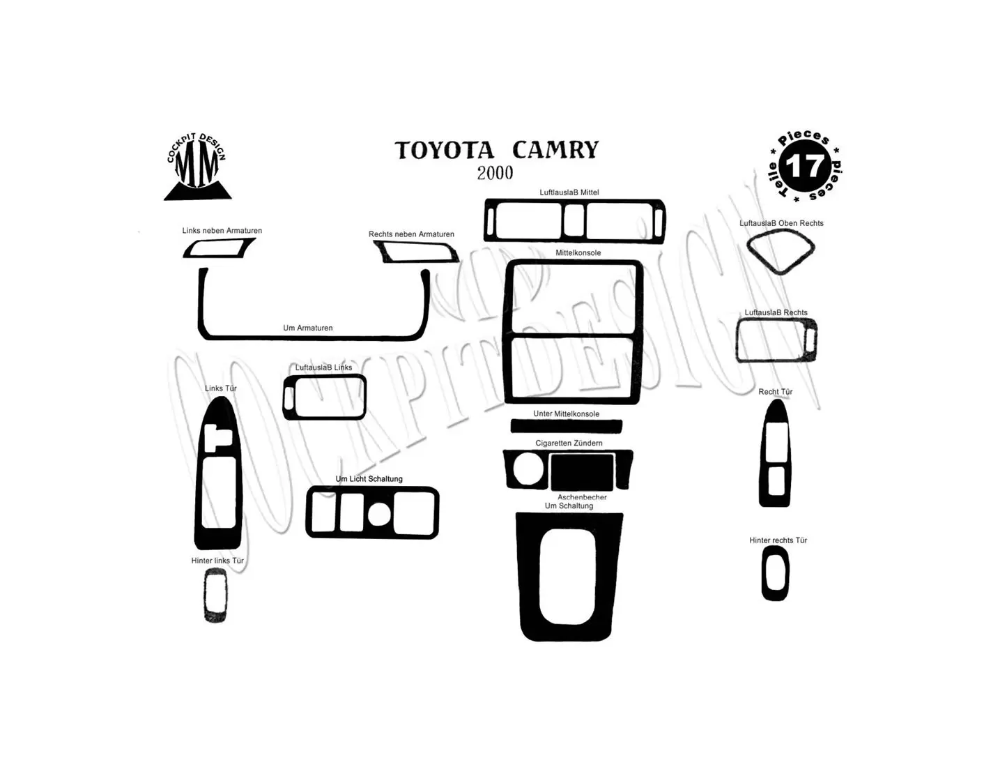 Toyota Camry 03-12.06 Mittelkonsole Armaturendekor Cockpit Dekor 18-Teilige - 1- Cockpit Dekor Innenraum