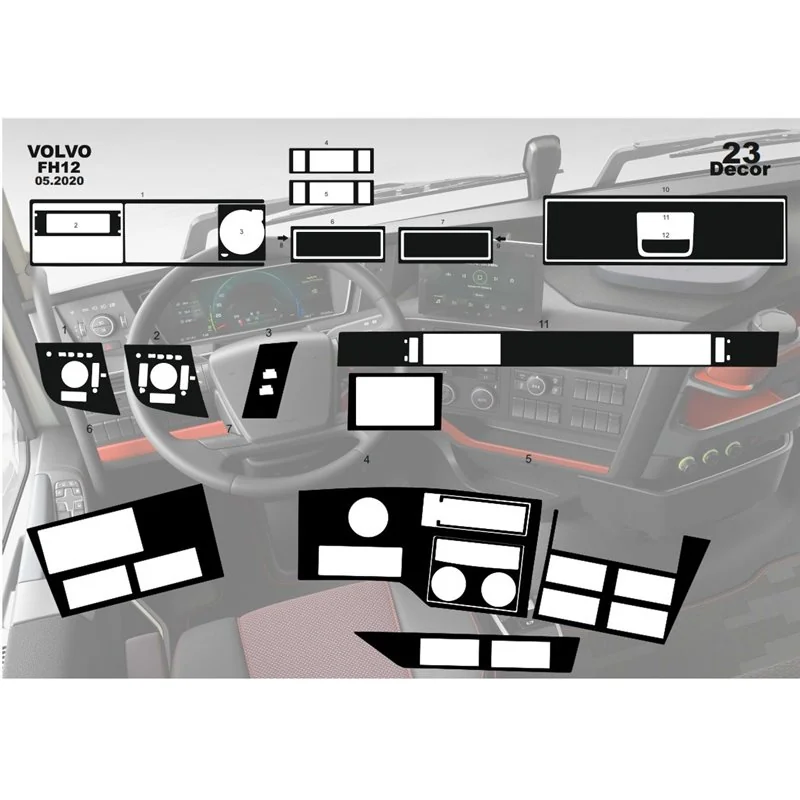 Volvo FH Version 5 ab 2020 XL XXL 3D Armaturenbrett-Dekor-Set, 23 Teile