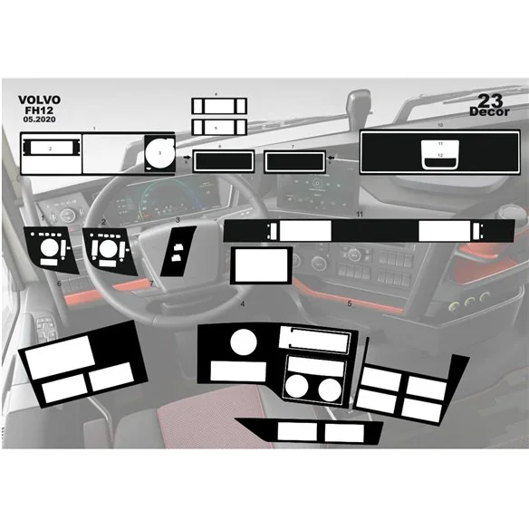Volvo FH Version 5 ab 2020 XL XXL 3D Armaturenbrett-Dekor-Set, 23 Teile