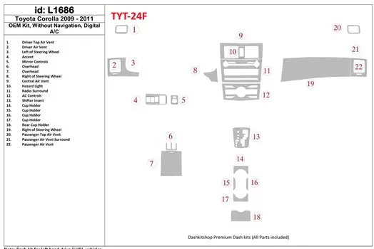 Toyota Corolla 2009-UP OEM Kit, Without NAVI, Automatic AC BD innenausstattung armaturendekor cockpit dekor - 1- Cockpit Dekor I Toyota Corolla 2009-UP OEM Kit, Without NAVI, Automatic AC BD innenausstattung armaturendekor cockpit dekor - 1- Cockpit Dekor I