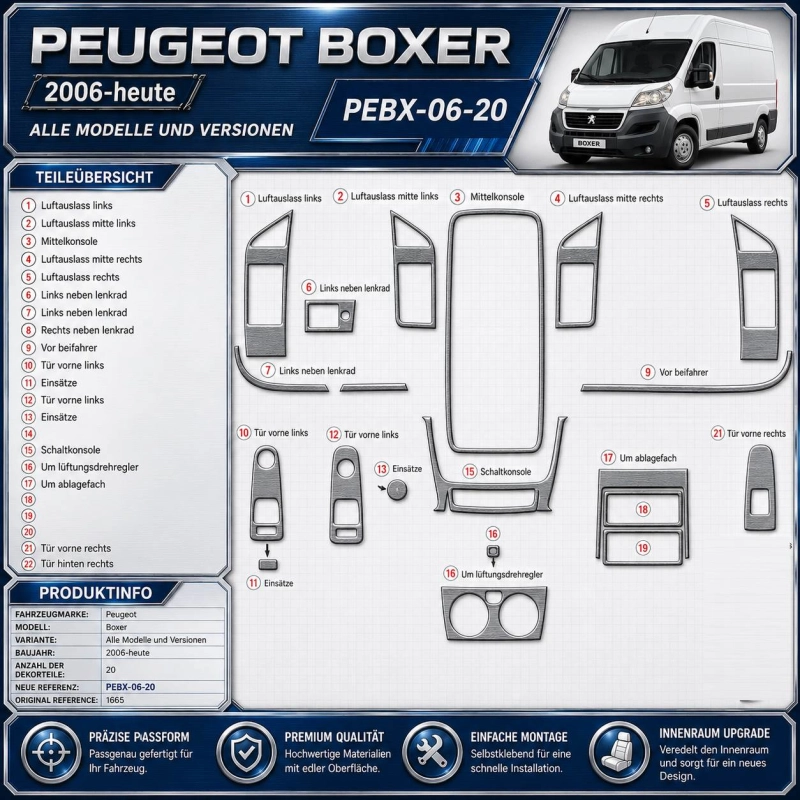 Peugeot Boxer 2006-heute 3D Cockpit Dekor Interieurleisten Set 20-teilig