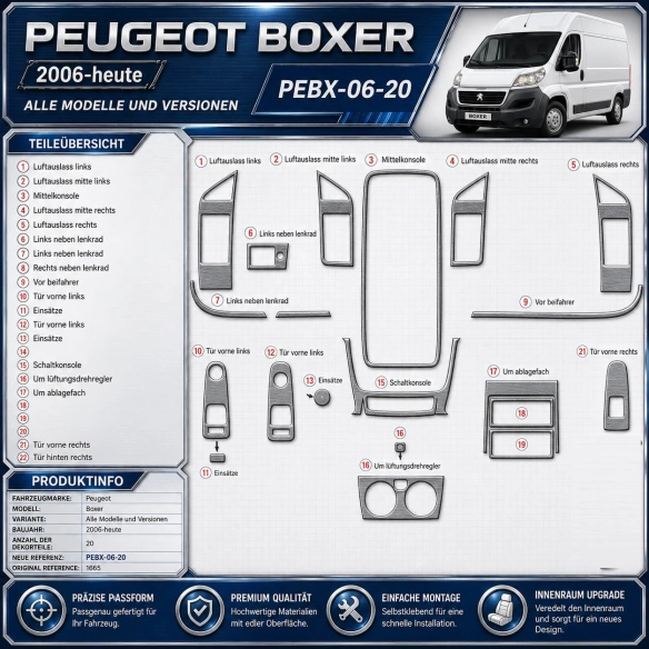 Peugeot Boxer 2006-heute 3D Cockpit Dekor Interieurleisten Set 20-teilig