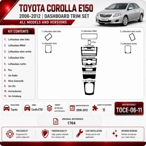 Toyota Corolla E150 2006-2012 3D Cockpit Dekor Interieurleisten Set 11-teilig