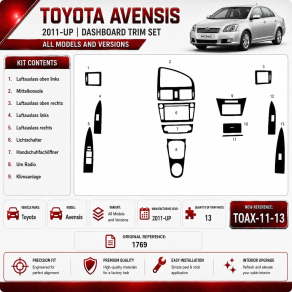 Toyota Avensis 2011-heute 3D Cockpit Dekor Interieurleisten Set 13-teilig