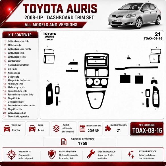 Toyota Auris 2008-heute 3D Cockpit Dekor Interieurleisten Set 16-teilig