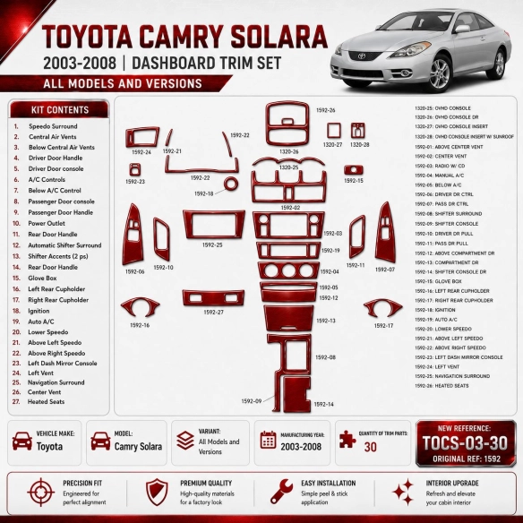Toyota Camry-Solara 2003-2008 3D Cockpit Dekor Interieurleisten Set 30-teilig