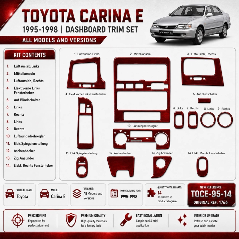 Toyota Carina E 1995-1998 3D Cockpit Dekor Interieurleisten Set 14-teilig