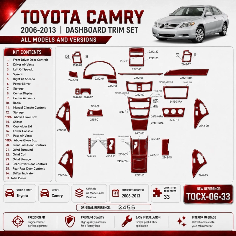 Toyota Corolla 2009 3D Cockpit Dekor Interieurleisten Set 33-teilig