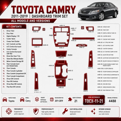 Toyota Camry 2011-2019 3D Cockpit Dekor Interieurleisten Set 21-teilig