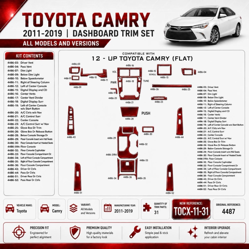 Toyota Camry 2011-2019 3D Cockpit Dekor Interieurleisten Set 31-teilig