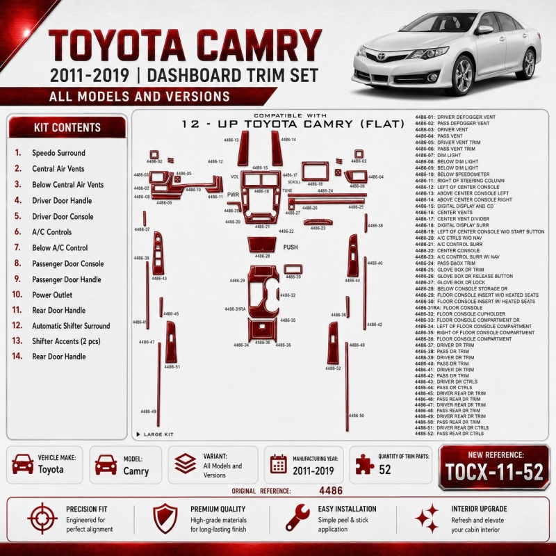 Toyota Camry 2011-2019 3D Cockpit Dekor Interieurleisten Set 52-teilig