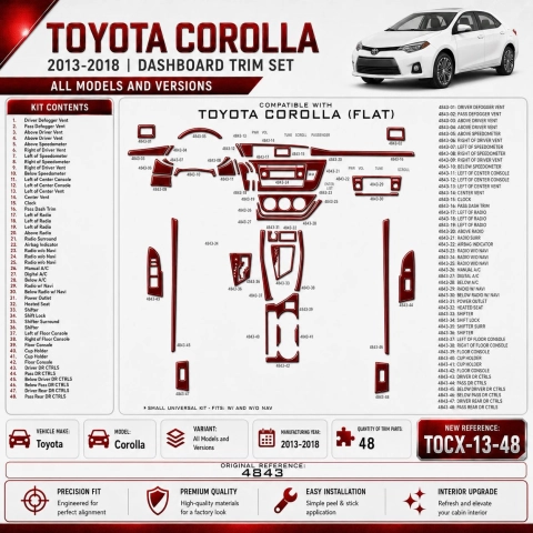 Toyota Corolla 2013-2018 3D Cockpit Dekor Interieurleisten Set 48-teilig