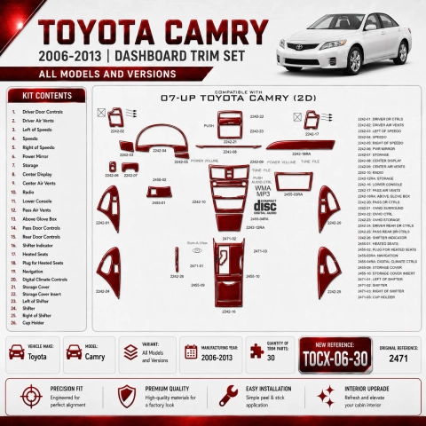 Toyota Camry 2006-2013 3D Cockpit Dekor Interieurleisten Set 30-teilig