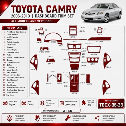 Toyota Camry 2006-2013 3D Cockpit Dekor Interieurleisten Set 33-teilig