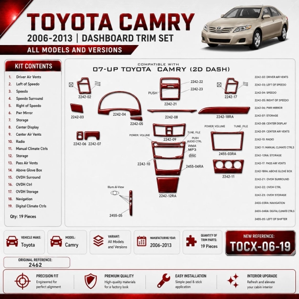 Toyota Camry 2006-2013 3D Cockpit Dekor Interieurleisten Set 19-teilig