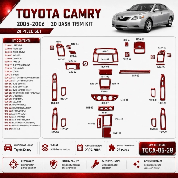 Toyota Camry 2005-2006 3D Cockpit Dekor Interieurleisten Set 28-teilig