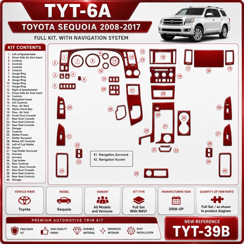Toyota Sequoia 2008-heute 3D Cockpit Dekor Interieurleisten Set Full Set / as shown in product diagram-teilig