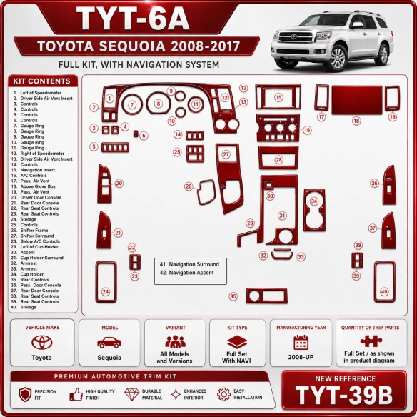 Toyota Sequoia 2008-heute 3D Cockpit Dekor Interieurleisten Set Full Set / as shown in product diagram-teilig