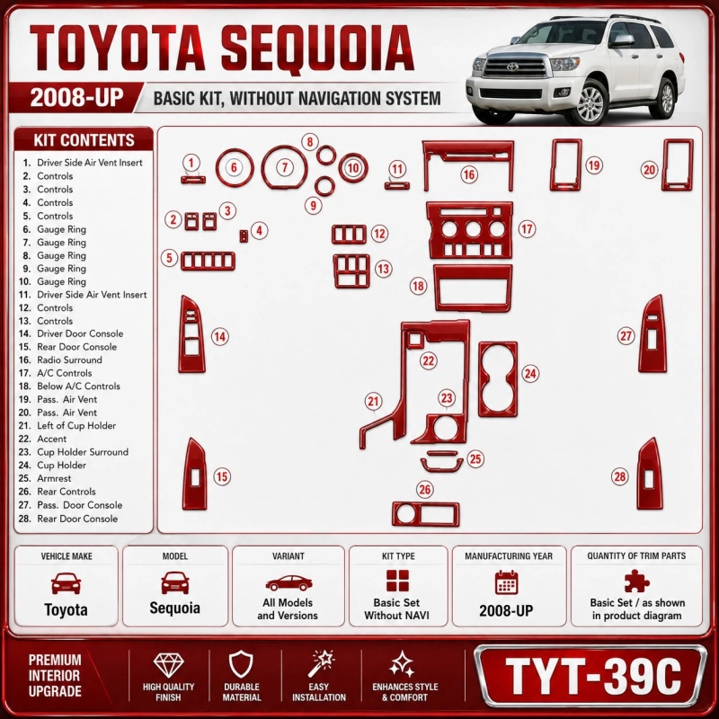 Toyota Sequoia 2008-heute 3D Cockpit Dekor Interieurleisten Set Basic Set / as shown in product diagram-teilig
