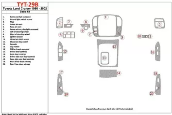 Toyota Land Cruiser 1998-2002 Grundset, 20 Parts set BD innenausstattung armaturendekor cockpit dekor