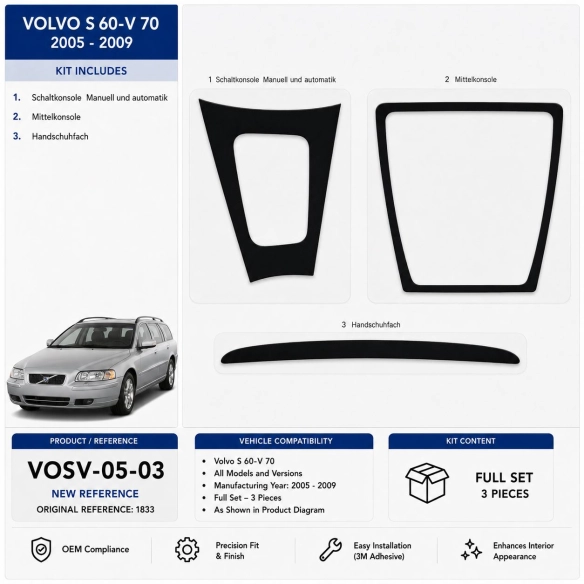 Volvo S 60-V 70 2005-2009 3D Cockpit Dekor Interieurleisten Set 3-teilig