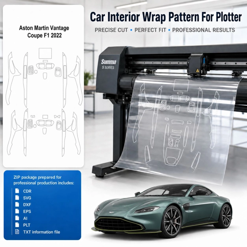 Aston Martin Vantage Coupe F1 2022 Innenraum PPF- & Folien-Schneidevorlage