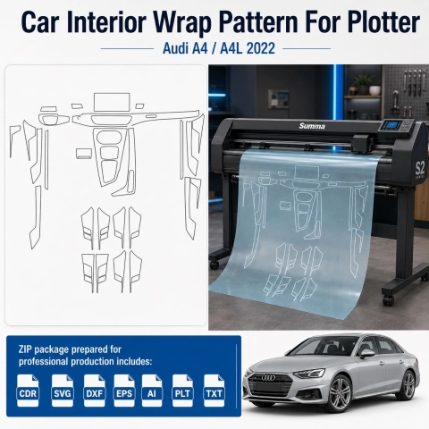 Audi A4 A4l 2022 Innenraum PPF- & Folien-Schneidevorlage