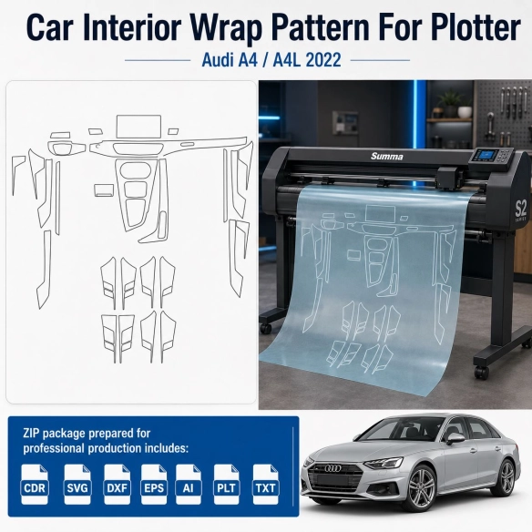 Audi A4 A4l 2022 Innenraum PPF- & Folien-Schneidevorlage