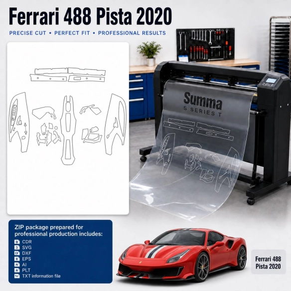 Ferrari 488 Pista 2020 Innenraum PPF- & Folien-Schneidevorlage