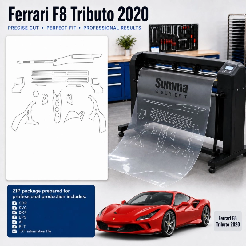 Ferrari F8 Tributo 2020 Innenraum PPF- & Folien-Schneidevorlage