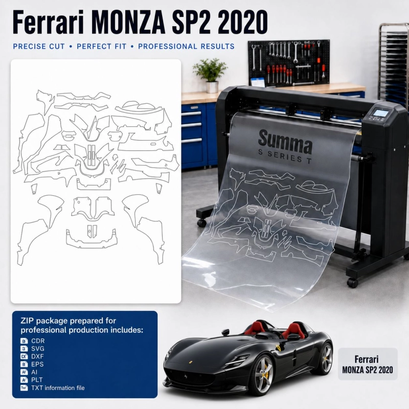 Ferrari Monza Sp2 2020 Innenraum PPF- & Folien-Schneidevorlage