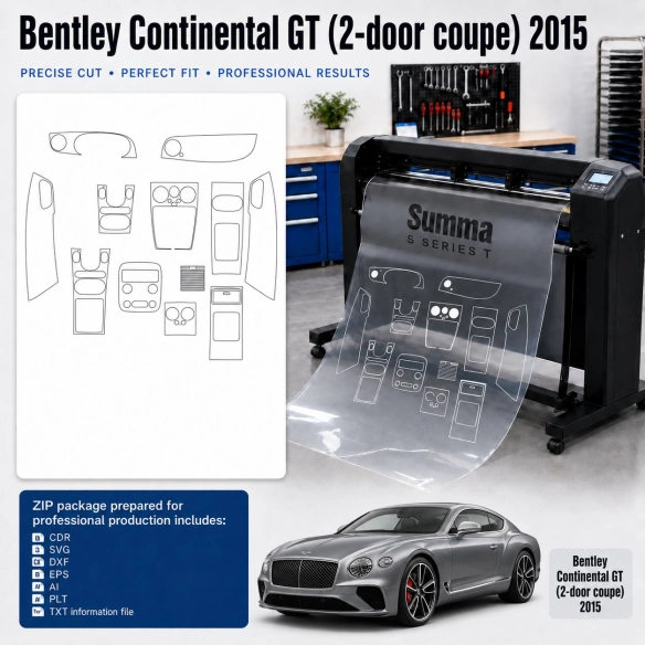 Bentley Continental GT 2 Door Coupe 2015 Innenraum PPF- & Folien-Schneidevorlage