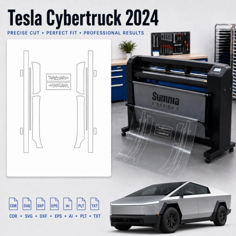 Tesla Cybertruck 2024 Innenraum PPF- & Folien-Schneidevorlage