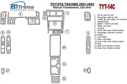 Toyota Tacoma 2000-2004 Manual Gear Box, 2&4 Doors BD innenausstattung armaturendekor cockpit dekor - 1- Cockpit Dekor Innenraum