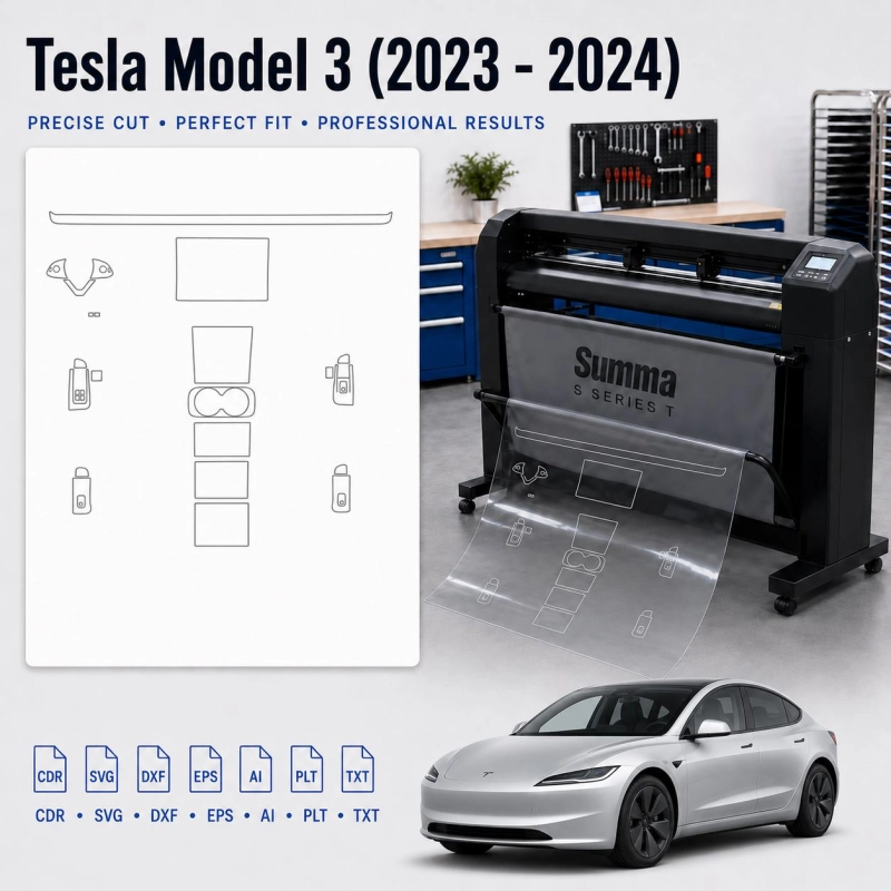 Tesla Model 3 2023 Innenraum PPF- & Folien-Schneidevorlage