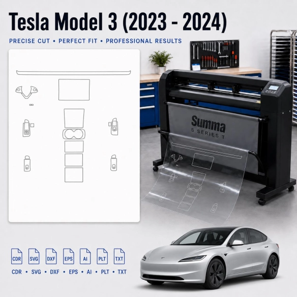 Tesla Model 3 2023 Innenraum PPF- & Folien-Schneidevorlage