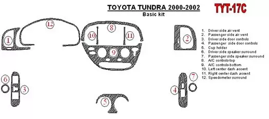 Toyota Tundra 2000-2002 2 & 4 Doors, Grundset, 12 Parts set BD innenausstattung armaturendekor cockpit dekor - 1- Cockpit Dekor 