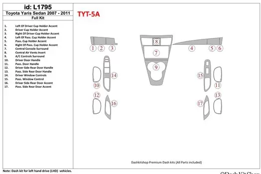 Toyota Yaris 2007-UP Voll Satz BD innenausstattung armaturendekor cockpit dekor - 1- Cockpit Dekor Innenraum