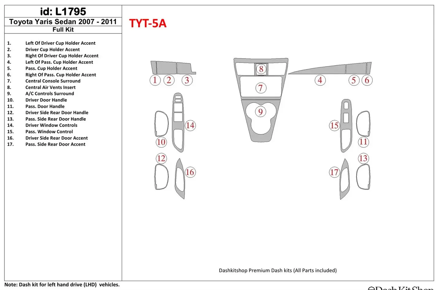 Toyota Yaris 2007-UP Voll Satz BD innenausstattung armaturendekor cockpit dekor - 1- Cockpit Dekor Innenraum